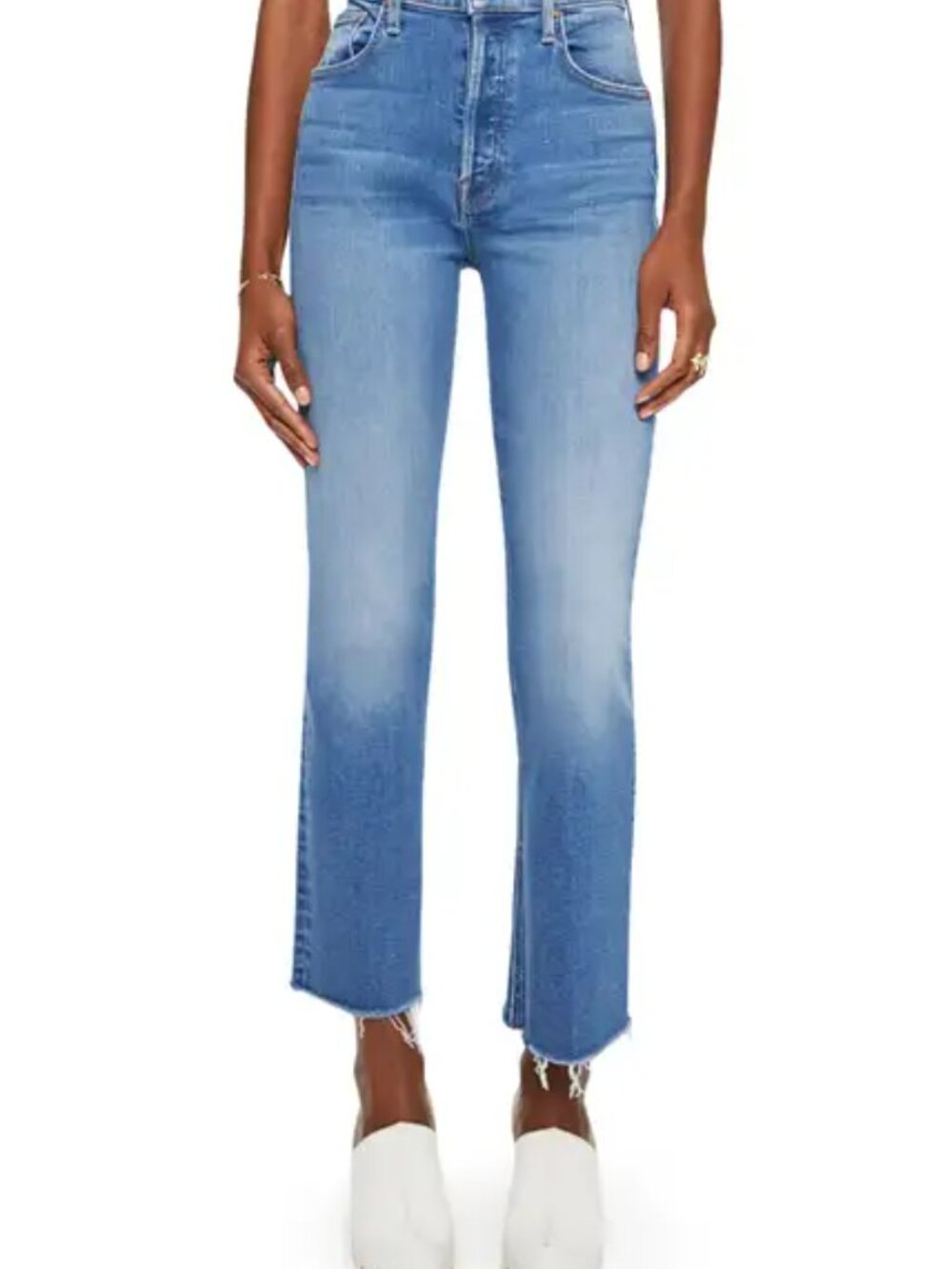 MOTHER The Tripper Ankle Fray Blue Straight-Leg Jeans with Back Pocket M Stitch - Picture 1 of 5
